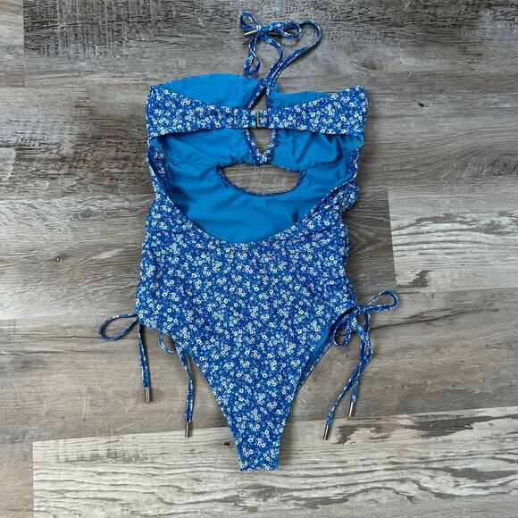 Tularosa Dilara One Piece Swimsuit Blue Floral Cutout XS Revolve Coquette - Picture 5 of 10